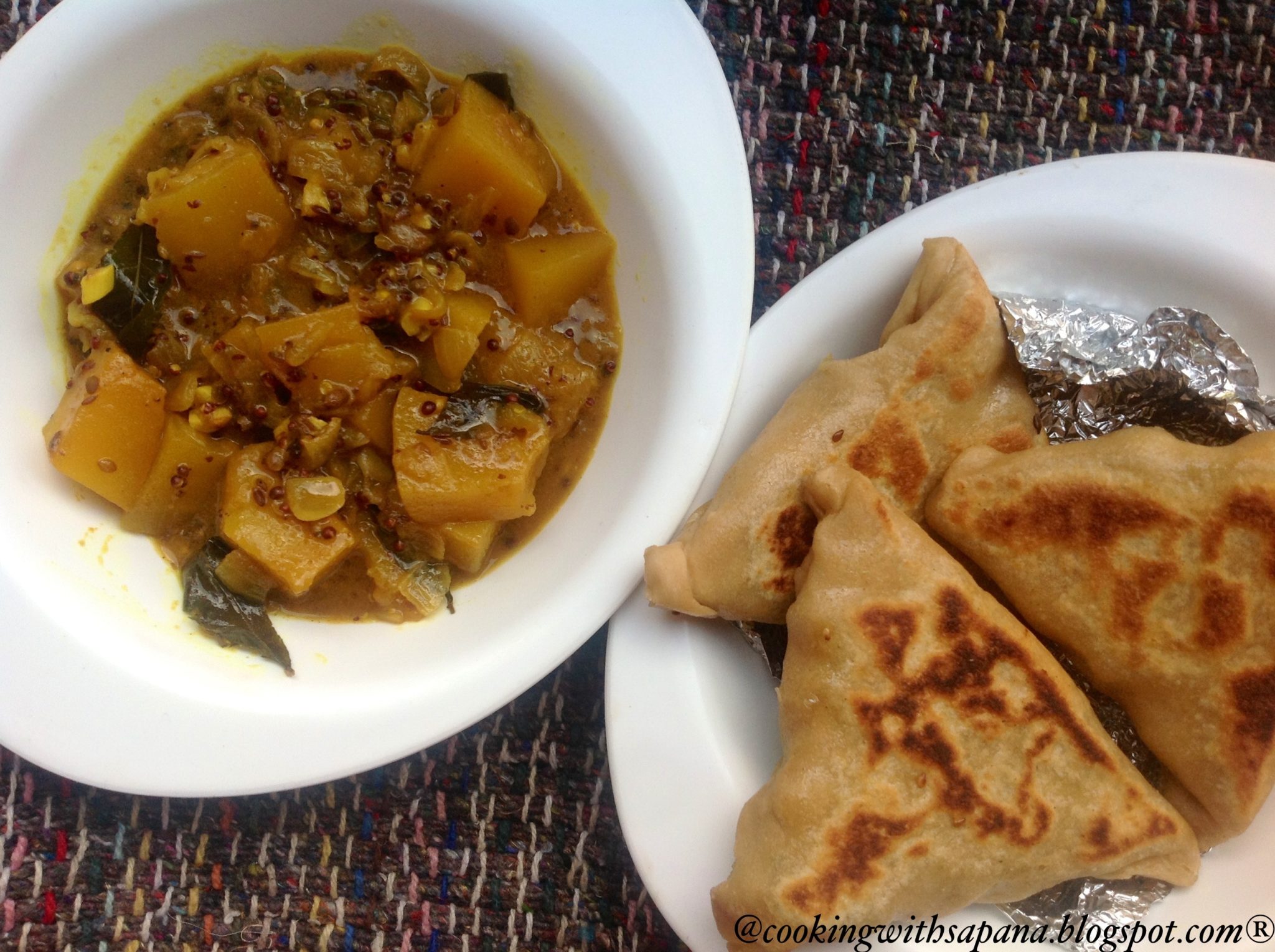 Pumpkin curry with Brinjal Roti