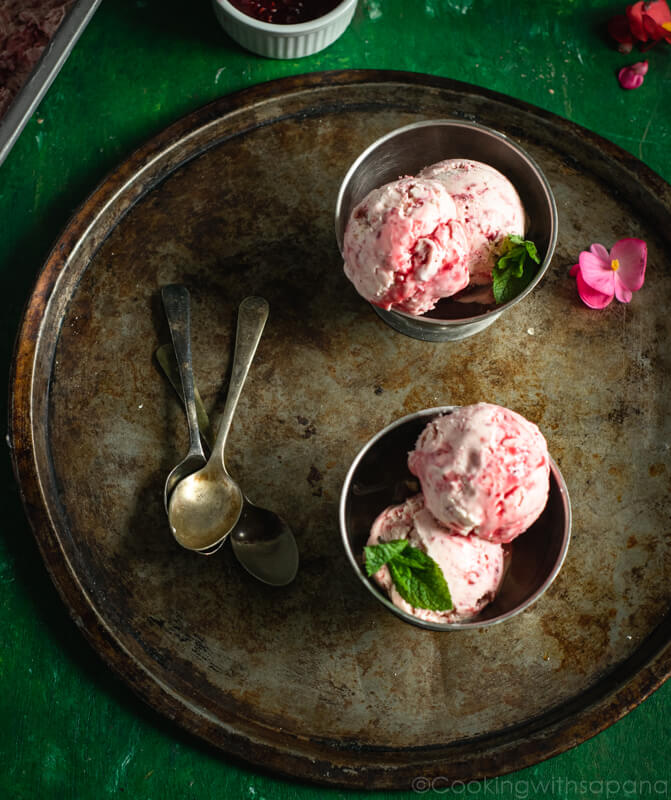 3 Ingredients Raspberry Mint Ice Cream - Cooking With Sapana